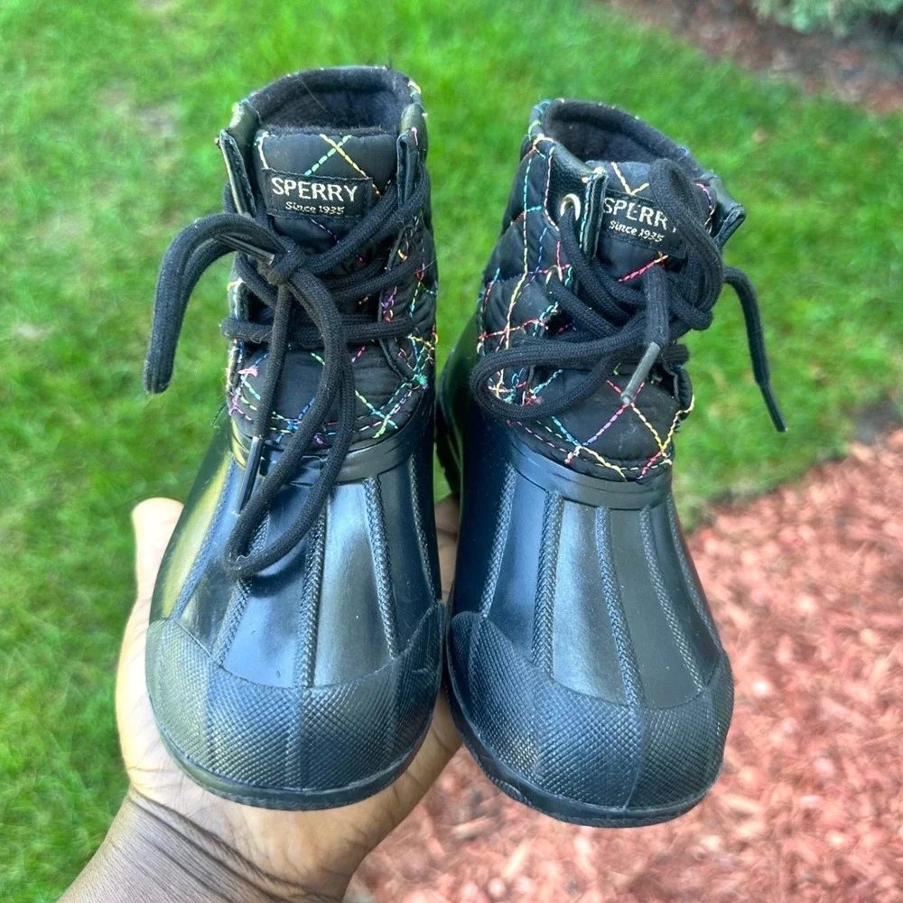 Sperry Port Boot Toddler Girl Duck Boots Size 9 Black Rainbow Winter Boots